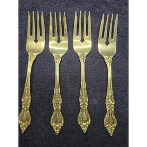 Vintage Set of 4 Royal Sealy RLF1 Gold-Plated Stainless Steel Salad Forks